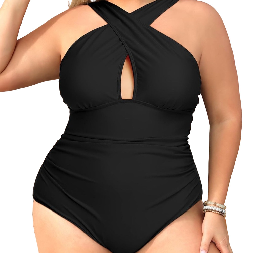 DACI womenβs Front cross Black Crisscross One-Piece Swimsuit π©± size 26W NWT